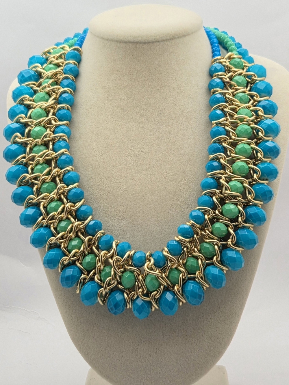 Amrita Singh Turquoise & Emerald Green Woven Bead Statement Necklace 18"